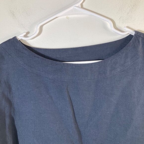 Womens PureJill Linen Tunic 1/2 Sleeve Navy Side Slit M - Picture 4 of 8